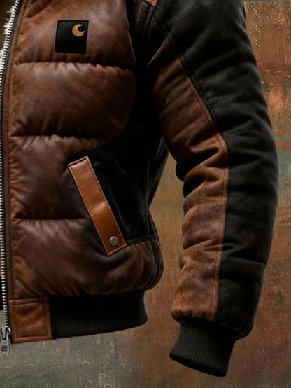 Chaqueta acolchada retro para hombre con cuello de doble capa, forrada cálidamente con algodón / chaqueta para exteriores